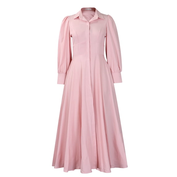 AURA Women’s Shirt Dress Turn Down Collar Puff Sleeve Long Sleeve Solid Color S XXXL