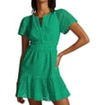 thumbnail image 1 of AURA Womens 2026 Summer Short Dress V Neck Short Sleeve A Line Hollow Out Lace Ruffle Cute Casual Beach Party Dresses, 1 of 8
