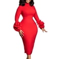 thumbnail image 1 of AURA Womens Half High Neck Bodycon Midi Dress 3D Flower Long Sleeve High Waist Slim Hip Dress Elegant Work Party Dress, 1 of 5