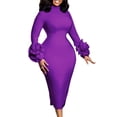 thumbnail image 1 of AURA Womens Half High Neck Bodycon Midi Dress 3D Flower Long Sleeve High Waist Slim Hip Dress Elegant Work Party Dress, 1 of 5