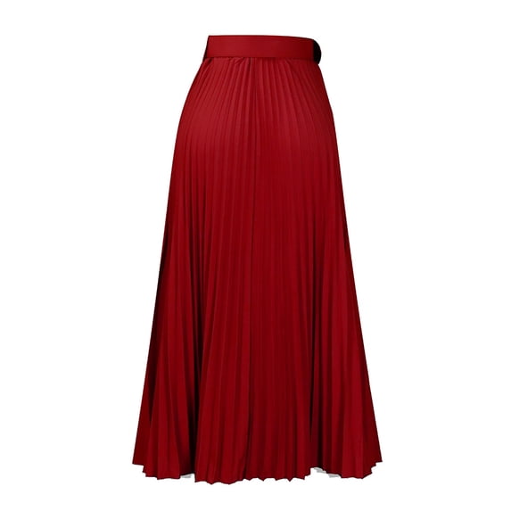 AURA Womens High Waist A Line Maxi Skirt With Belt Solid Color Office Commuter Elegant Skirt
