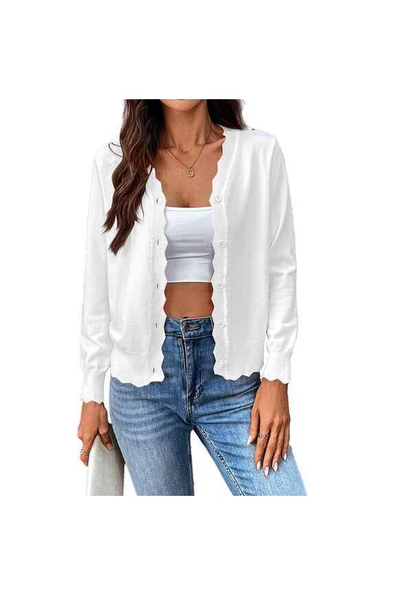 Womens Ice Silk V Neck Cardigan Ruffle Button Down Lightweight Spring Summer Sweater