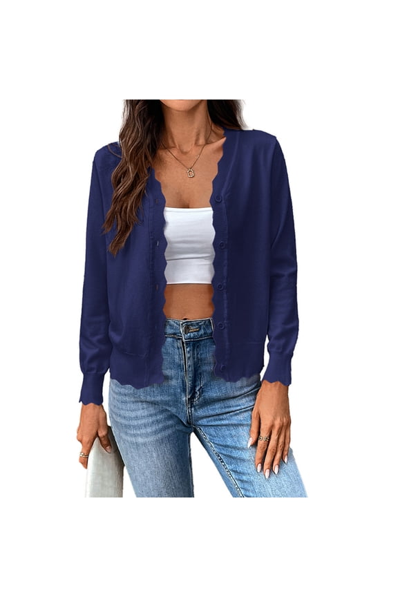 Womens Ice Silk V Neck Cardigan Ruffle Button Down Lightweight Spring Summer Sweater