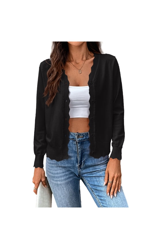 Womens Ice Silk V Neck Cardigan Ruffle Button Down Lightweight Spring Summer Sweater