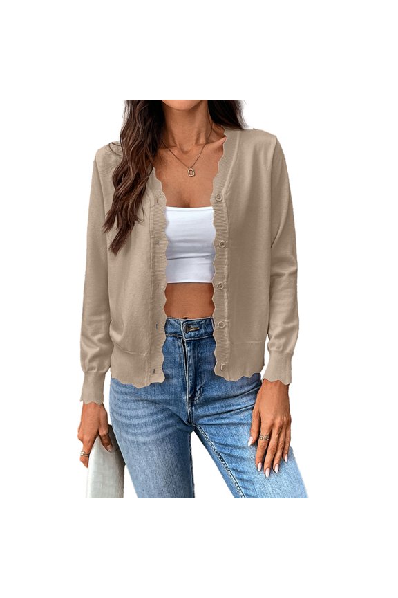 Womens Ice Silk V Neck Cardigan Ruffle Button Down Lightweight Spring Summer Sweater