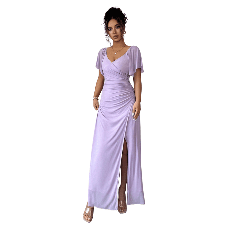 mesh maxi bodycon dress AURA Womens V Neck Flutter Sleeve Side Slit Elegant Party Evening Dress robe de mariee Arizona | Strapless Bodycon Color:Ivory/Silver Blush/Ivory wear with confidence or Ruched dress
