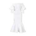 thumbnail image 1 of AURA Womens Off Shoulder Lace Fishtail Midi Dress High Waist Party Cocktail Zipper, 1 of 10