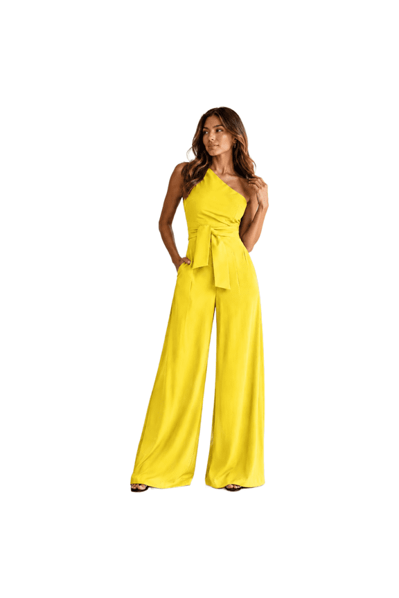 Womens One Shoulder Wide Leg Jumpsuit Sleeveless High Waist Elegant Casual Long Pants Romper