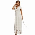 thumbnail image 1 of AURA Womens Pink Chiffon Lace Wrap Maxi Dress V Neck Short Sleeve High Waist Romantic Summer, 1 of 5