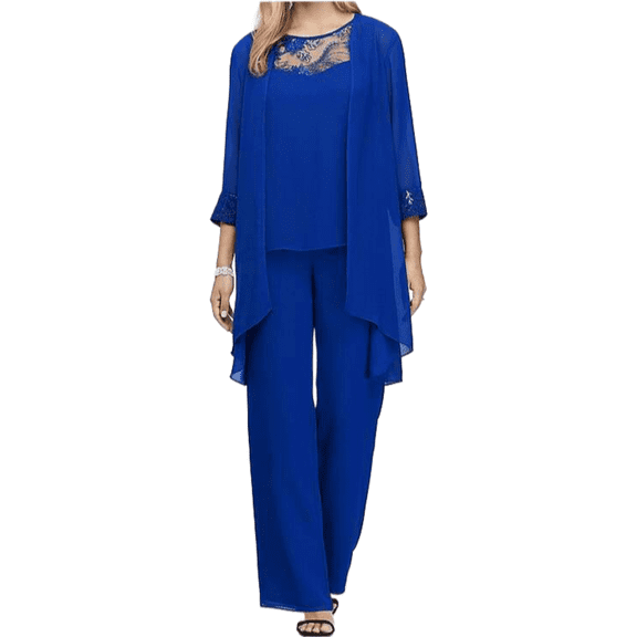 AURA Womens Plus Size Lace Stitching Pants Set Long Sleeve Top And Trousers Elegant Office Outfit