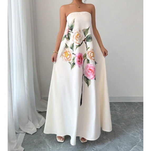 AURA Womens Plus Size Off Shoulder Floral Maxi Dress Summer Casual Loose A Line Beach Dress Bigsize