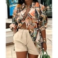 thumbnail image 1 of AURA Womens Plus Size Printed Two Piece Set Long Sleeve Top and Shorts Outfit Casual Commuter Bigsize Set, 1 of 4
