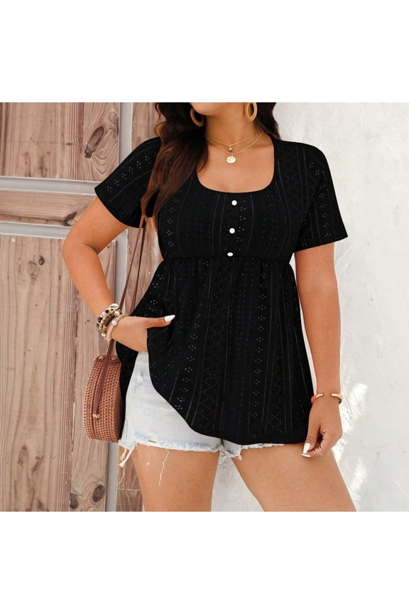 Womens Plus Size U Neck Short Sleeve Loose Fit T Shirt