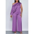 thumbnail image 1 of AURA Womens Satin Two Piece Set Asymmetrical Neck Top and Long Pants Casual Elegant Outfit, 1 of 3