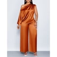 thumbnail image 1 of AURA Womens Satin Two Piece Set Asymmetrical Neck Top and Long Pants Casual Elegant Outfit, 1 of 5