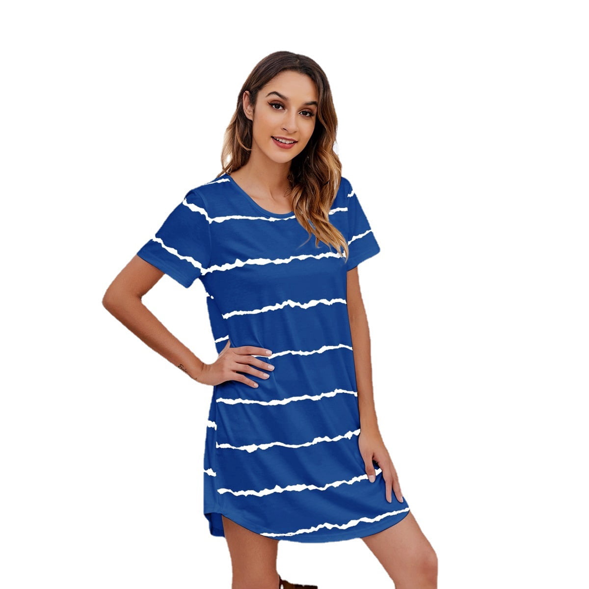 AURA Womens Striped T Shirt Midi Dress Plus Size Loose Casual Round ...