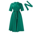 thumbnail image 1 of AURA Womens Summer 2024 Solid Color Midi A Line Dress High Waist Short Sleeve Button Front, 1 of 10