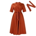 thumbnail image 1 of AURA Womens Summer 2024 Solid Color Midi A Line Dress High Waist Short Sleeve Button Front, 1 of 10