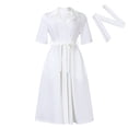 thumbnail image 1 of AURA Womens Summer 2024 Solid Color Midi A Line Dress High Waist Short Sleeve Button Front, 1 of 10
