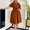 thumbnail image 1 of AURA Womens V Neck A Line Midi Dress Tie Strap Detail Short Sleeve High Waist Elegant Summer Work Dress with Zipper, 1 of 10