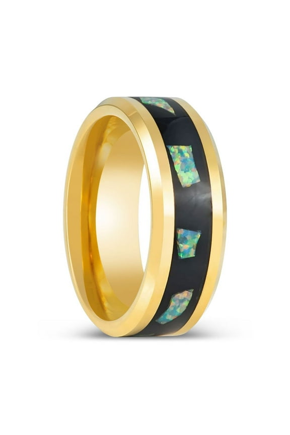 AURAFLECT | Yellow Tungsten Ring, Abalone Fragments Inlay