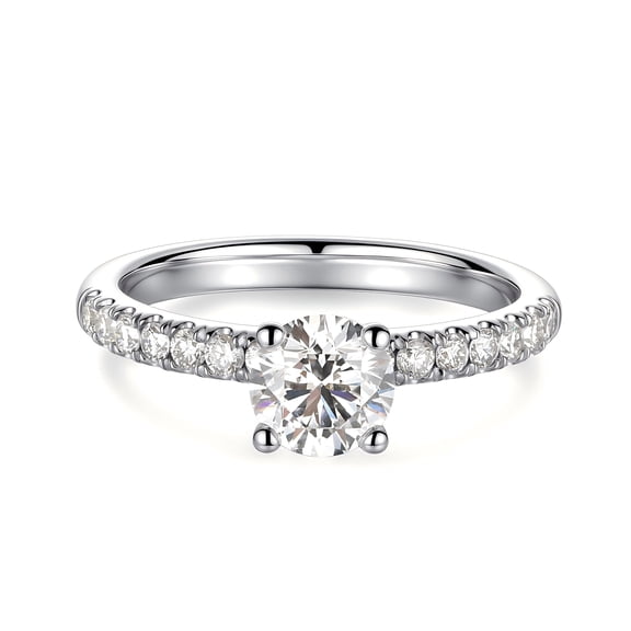 AURALUME Lab Grown Diamond Engagement Ring 1 CT Main Stone 0.56 CTTW Side Stone D Color VVS Clarity 4 Prong Solitaire S925 Sterling Silver Wedding Ring for Women