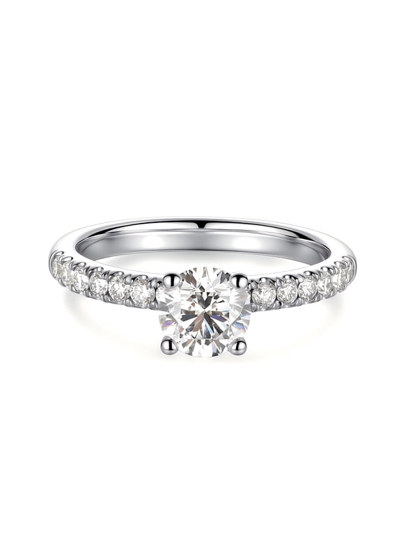 Lab Grown Diamond Engagement Ring 1 CT Main Stone 0.56 CTTW Side Stone D Color VVS Clarity 4 Prong Solitaire S925 Sterling Silver Wedding Ring for Women