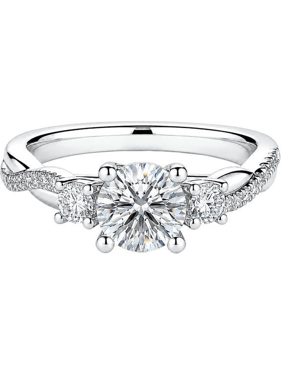Lab Grown Diamond Engagement Ring for Women, 1.3 CTTW, 3-Stone Twisted Band, 925 Sterling Silver