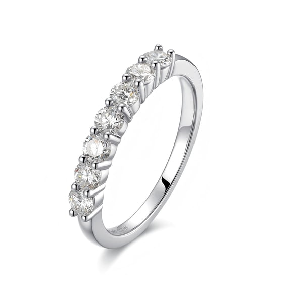 AURALUME 0.77 CTTW Lab Grown Diamond 7-Stone Wedding Band for Women, D/VVS Sterling Silver