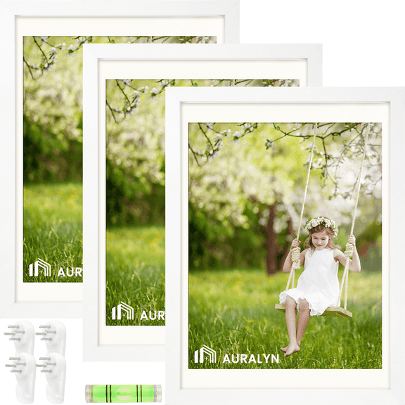 Auralyn Home 18x24 Picture Frames Set of 3, Fits 16x20 with Mat or 18x24 Without Mat, Includes Hanging Kit, White