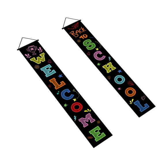AURARMLET 1 Pair Back To School Welcome Banner Rustic Decor For Door Hanging 11.79x70.74in Polyester