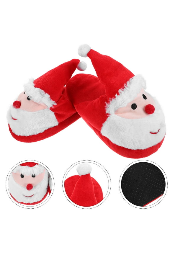 1 Pair Christmas Slipper 3D Santa Claus Shape Non-slip Mute Durable for Adults and Kids Winter Wear
