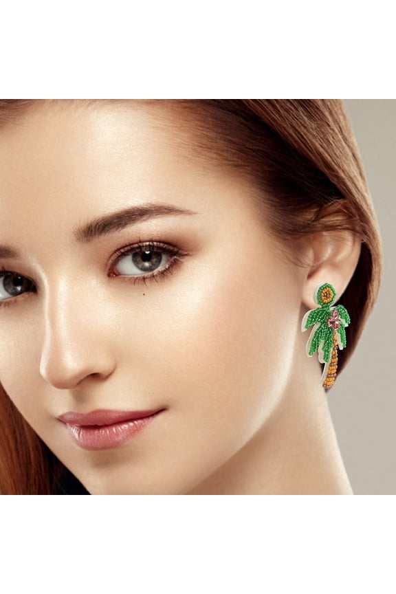 1 Pair Coconut Palm Earrings Multi Beaded Handmade Dangle Jewelry for Tropical Party Women