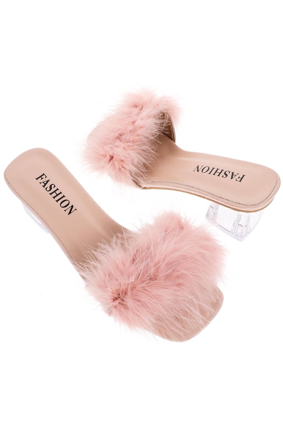 1 Pair Women's Fuzzy Open Toe Chunky Heels Breathable Artificial PU Indoor Outdoor Fashion Shoes