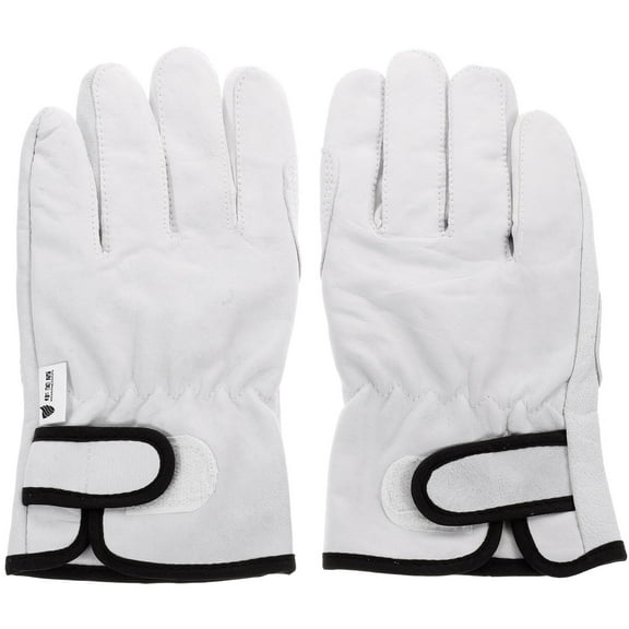 AURARMLET 1 Pair Heat Resistant Welding Gloves Leather Cotton White Short Repairing Tools 9x8.3in