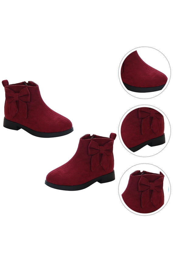 1 Pair Kid Boots Dark Red Color Ankle Boots Shape Ordinary Fabric and Rubber for Autumn Winter Season
