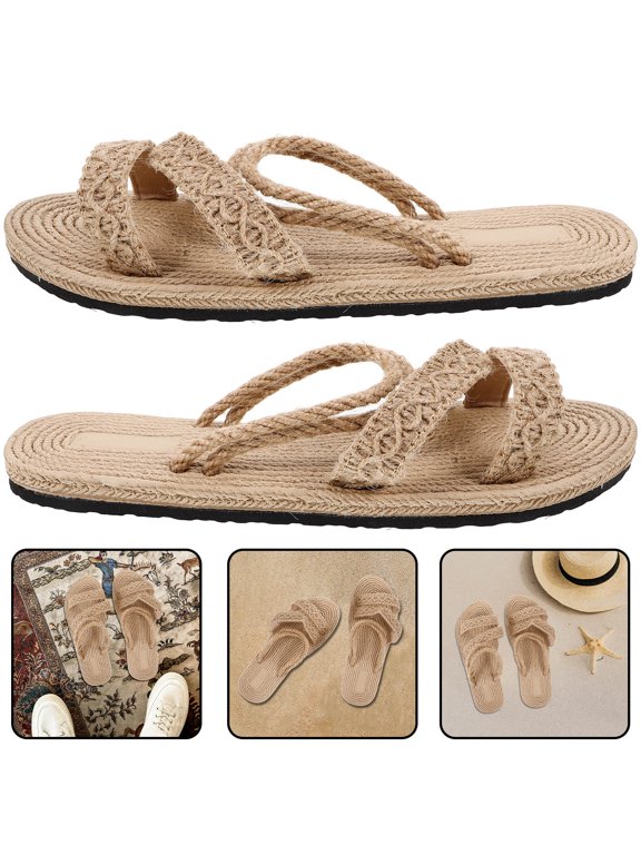 Flat Beige Eva Woven Sandals for Summer, Fashionable and Versatile 1Pair