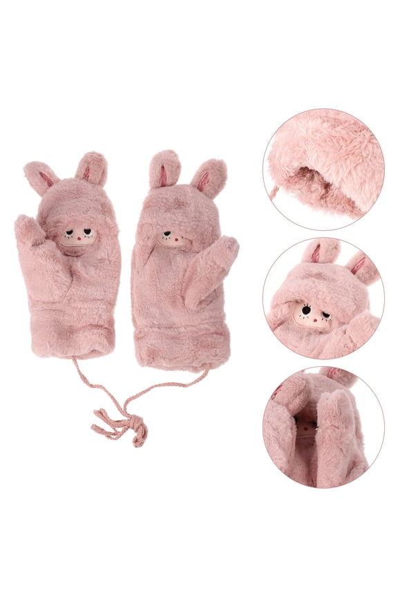 1 Pair of Ladies Furry Mittens Winter Gloves Windproof for Women Outdoor Activities 9.4*3.9*1.2in