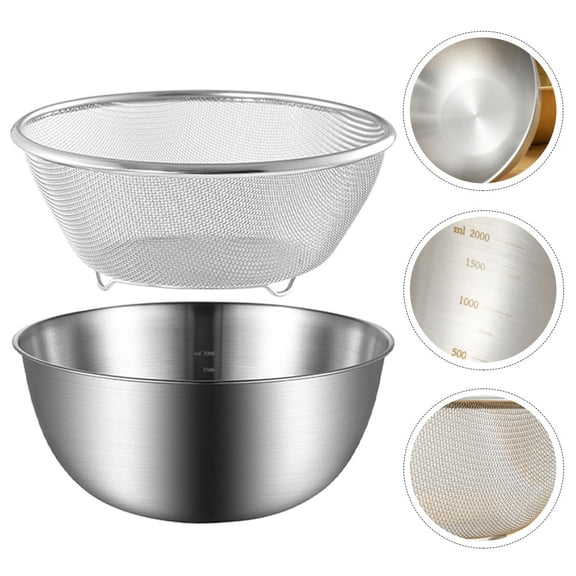 AURARMLET Stainless Steel Rice Strainer and Basin Set - Kitchen Colander for Washing, Draining, and Food Preparation