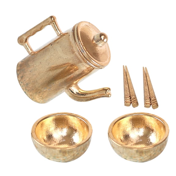 AURARMLET Miniature Metal Golden Kitchen Prop Set for Dollhouse Collectors, Mini House Decoration Accessories