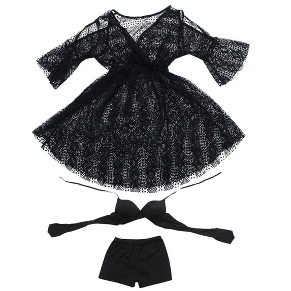 AURARMLET Women's 3-Piece Black Swimwear Set, Polyester Fiber, , Perfect for Pool Parties and Beach Days