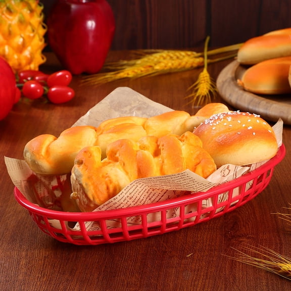 AURARMLET Red Plastic Bread Serving Baskets 10Pcs Perforated Design for Kitchen Use