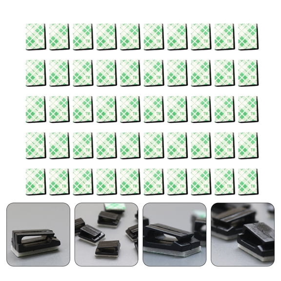 AURARMLET 100Pcs Black Wire Clips Adhesive Cable Fixing Buckles for Desk Wall Cable Organization