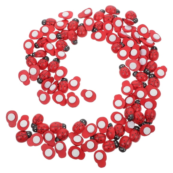 AURARMLET 100pcs Mini Wooden Insect Figurines Bulk Pack for Home Decor, Self-Adhesive Craft Supplies, Red Color