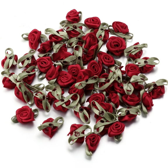 AURARMLET 100pcs Mini Ribbon Roses - Small Artificial Fabric Flowers for Wrapping, Bridal Bouquets, Valentine’s Day & Craft Projects