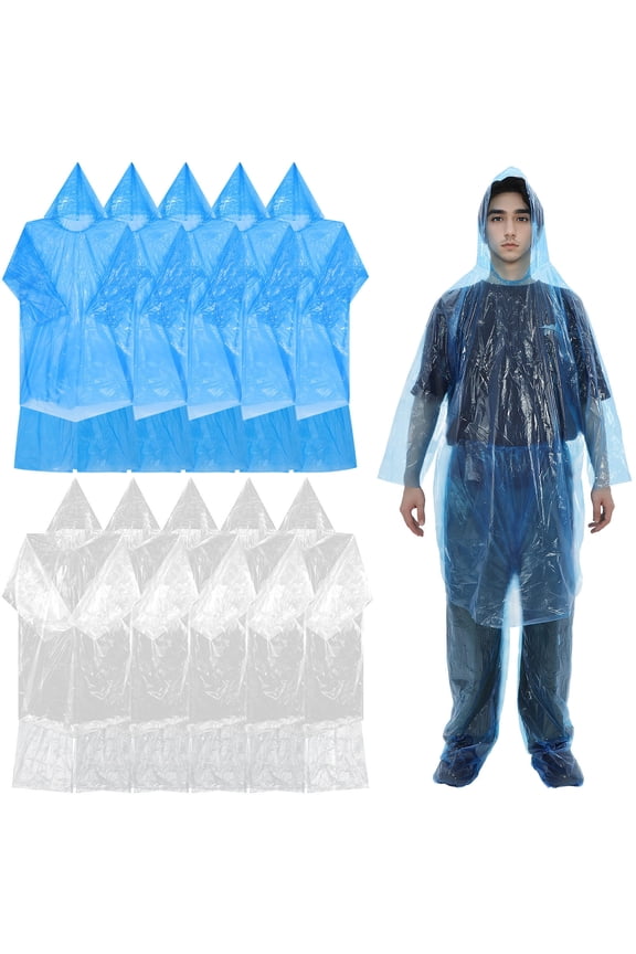10 Sets Transparent Rain Ponchos with Hood, Full Coverage Lightweight Rain Suits for Outdoor Use