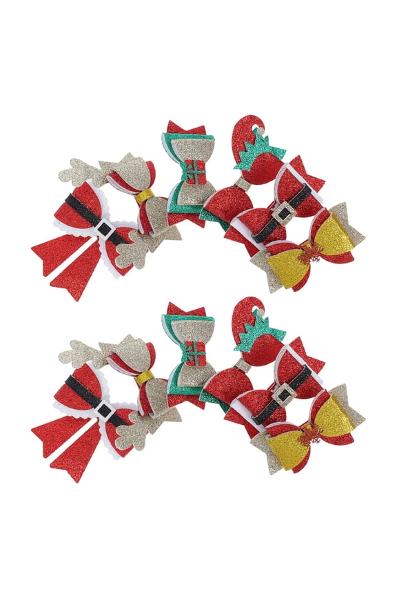 12-Pack Glitter Bow Hairpins in Assorted Colors Felt Clips Comfortable Xmas Hair Accessories for Holiday Party Use