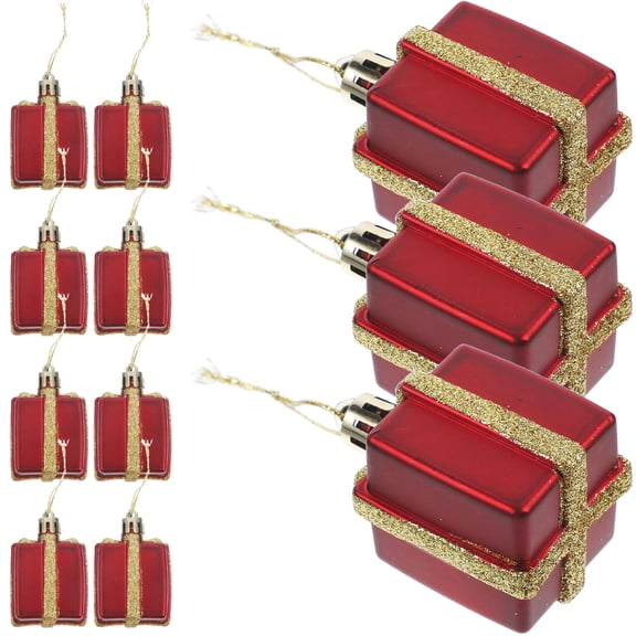 AURARMLET 12Pcs Present Decorations Christmas Box Shape Hanging Ornament Dark Red Hanging Decoration for Sister