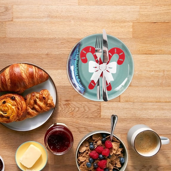 AURARMLET 12Pcs Christmas Dining Table Decor Red Fabric Candy Cane Silverware Holders for Organized Holiday Meals