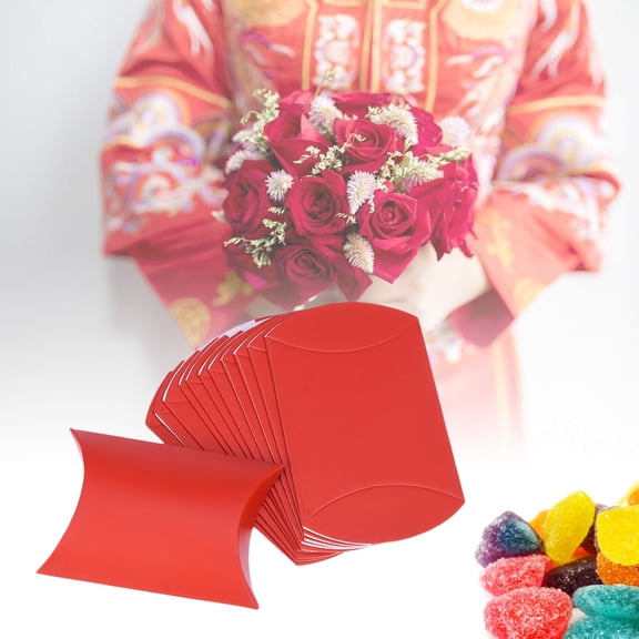AURARMLET 12Pcs Premium Craft Paper Red Wedding Candy Boxes Pillow Shape